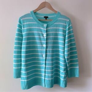 NWT Talbots Aqua/Turquoise & White Striped Linen Cardigan Button Front Size XL